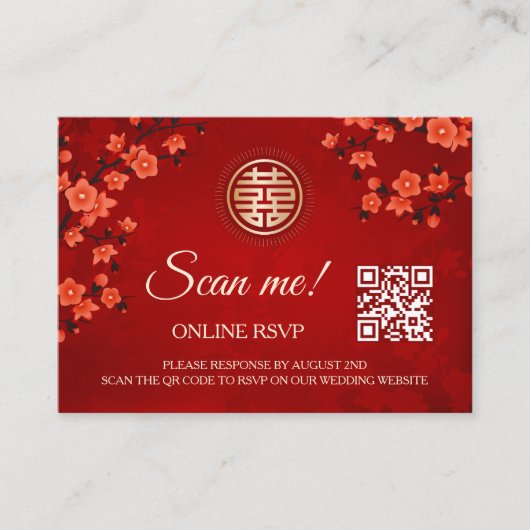 Chinese bruiloft QR Code RSVP Online Informatiekaartje (Voorkant)