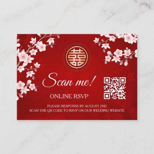 Chinese bruiloft QR Code RSVP Online Informatiekaartje (Voorkant)