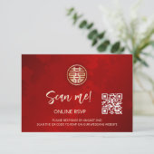 Chinese bruiloft QR Code RSVP Online Informatiekaartje (Staand voorkant)