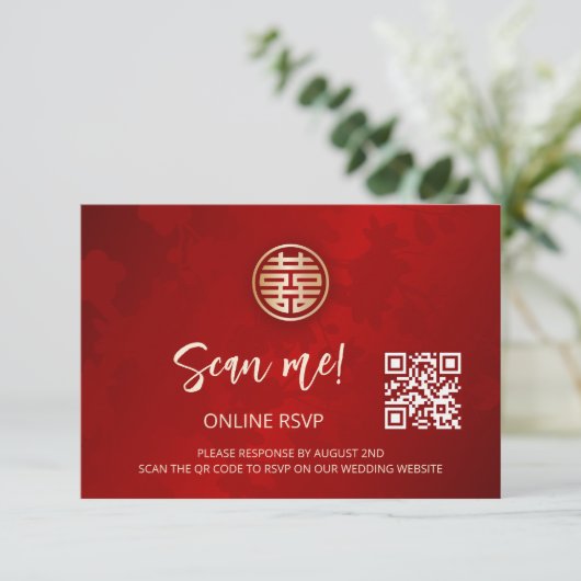 Chinese bruiloft QR Code RSVP Online Informatiekaartje (Staand voorkant)