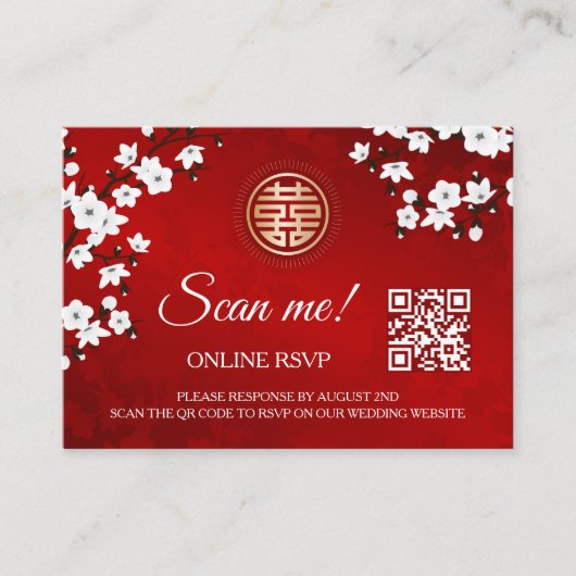 Chinese bruiloft QR Code RSVP Online Informatiekaartje (Voorkant)