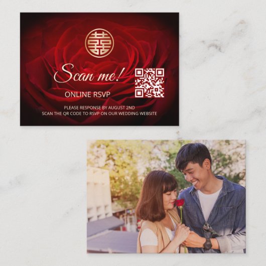 Chinese bruiloft QR Code RSVP Online Informatiekaartje (Voorkant / Achterkant)