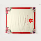 Chinese bruiloft rode bloementhee ceremonie achter wandkleed (Voorkant (horizontaal))