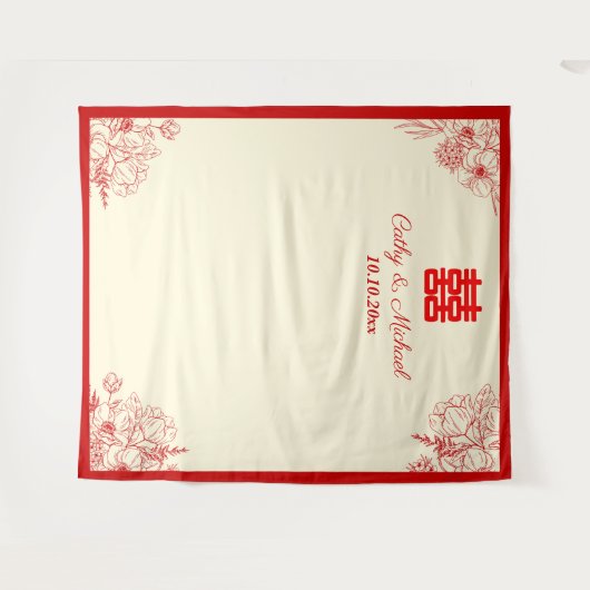 Chinese bruiloft rood beige bloemfoto achtergrond wandkleed (Voorkant (horizontaal))