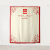 Chinese bruiloft rood beige bloemfoto achtergrond wandkleed (Voorkant)