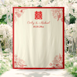 Chinese bruiloft rood beige bloemfoto achtergrond wandkleed