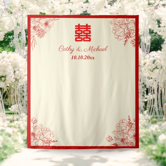 Chinese bruiloft rood beige bloemfoto achtergrond wandkleed