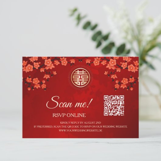 Chinese bruiloft RSVP Online | QR-code Informatiekaartje (Staand voorkant)