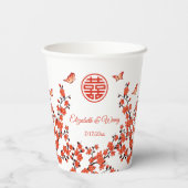 Chinese bruiloft Tea Ceremony Cherry Blossom Custo Papieren Bekers (Achterkant)