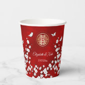 Chinese bruiloft Tea Ceremony Cherry Blossom Custo Papieren Bekers (Achterkant)
