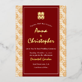 Chinese bruiloft veelbelovende tweetalige peranaka folie uitnodiging