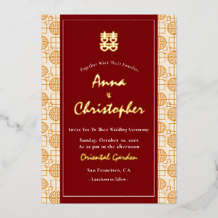 Chinese bruiloft veelbelovende tweetalige peranaka folie uitnodiging