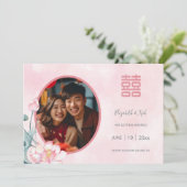 Chinese bruiloft Waterverf Lotus Bewaar de datum Save The Date (Staand voorkant)