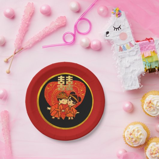 Chinese Bruiloftsfeestborden Traditioneel Paar Papieren Bordje