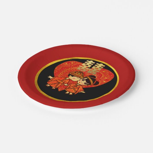 Chinese Bruiloftsfeestborden Traditioneel Paar Papieren Bordje (Gekanteld)