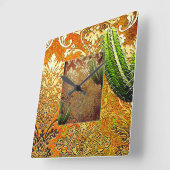  Chinese Cactus & Geometrisch Motief Vierkante Klok (Hoek)