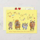Chinese Cartoon Ox nieuwjaar Feestdagenkaart (Voorkant / Achterkant)