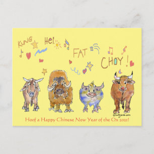 Chinese Cartoon Ox nieuwjaar Feestdagenkaart