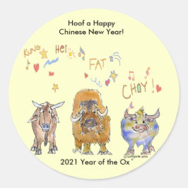 Chinese Cartoon Ox nieuwjaar Ronde Sticker