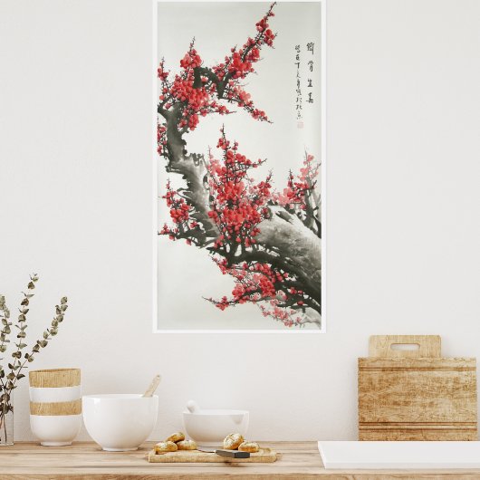 Chinese Cherry Blossom Painting (digitale afdruk) Poster (Keuken)