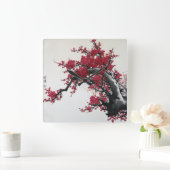 Chinese Cherry Blossom Vierkante Klok (Huis)