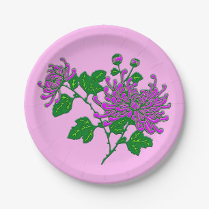 Chinese chrysanthemumspin - lavendel en orchidee papieren bordje