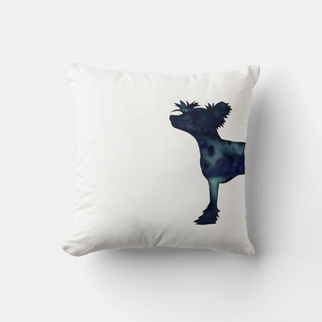 Chinese Crested Black Waterverf Silhouette Kussen (Voorkant)