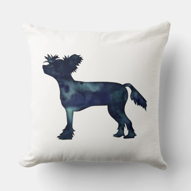 Chinese Crested Black Waterverf Silhouette Kussen (Voorkant)