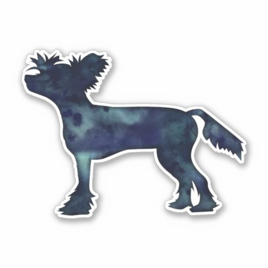 Chinese Crested Black Waterverf Silhouette Sticker (Voorkant)
