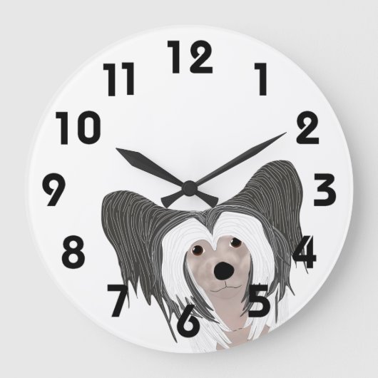 Chinese Crested Dog Clock Grote Klok (Voorkant)