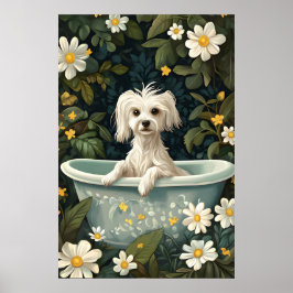 Chinese Crested Dog In Bathtub Poster, Funny Dog Poster