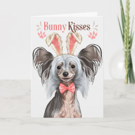 Chinese Crested Dog in Bunny Ears voor Pasen Feestdagen Kaart