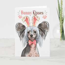 Chinese Crested Dog in Bunny Ears voor Pasen Feestdagen Kaart