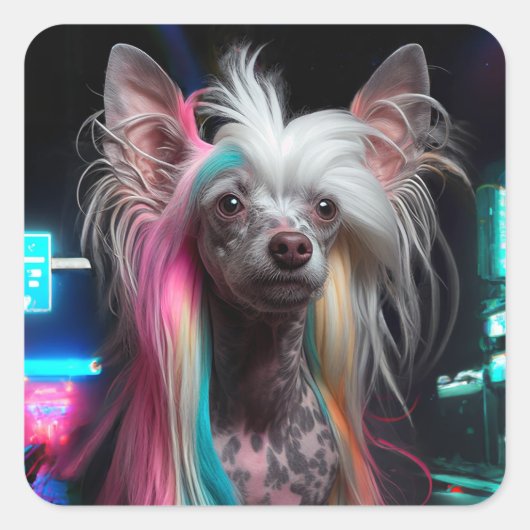 Chinese Crested Dog - Neon City Night Sticker (Voorkant)