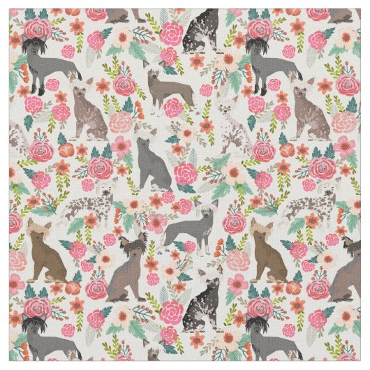 Chinese Crested dogs  florals crème Stof (Close Up)