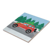 Chinese Crested Driving Car met boomstructuur bove Tegeltje (Zijkant)