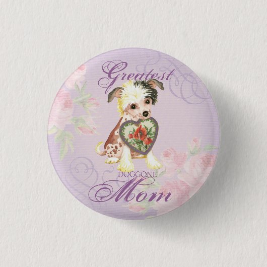 Chinese Crested Heart Mam Ronde Button 3,2 Cm (Voorkant)