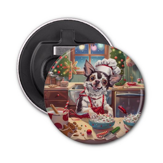 Chinese Crested Holiday Baking: Feestelijke Kerst Button Flesopener (Voorkant)