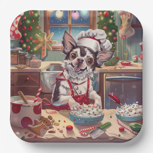Chinese Crested Holiday Baking: Feestelijke Kerst Papieren Bordje (Voorkant)