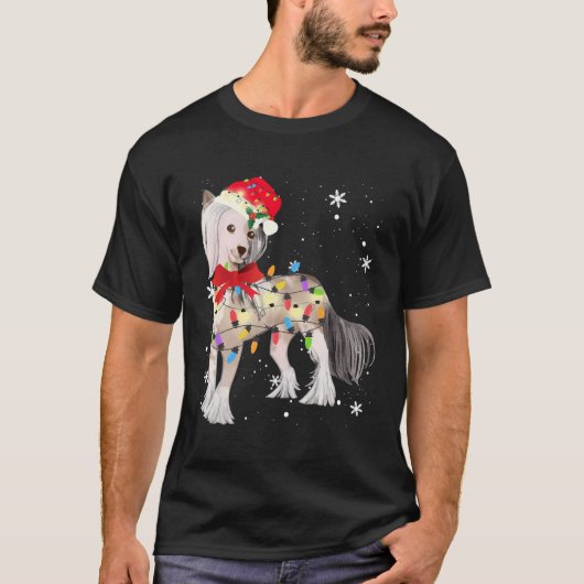 Chinese Crested Hond Kerstmis Licht Xmas Mam Pa G T-shirt (Voorkant)