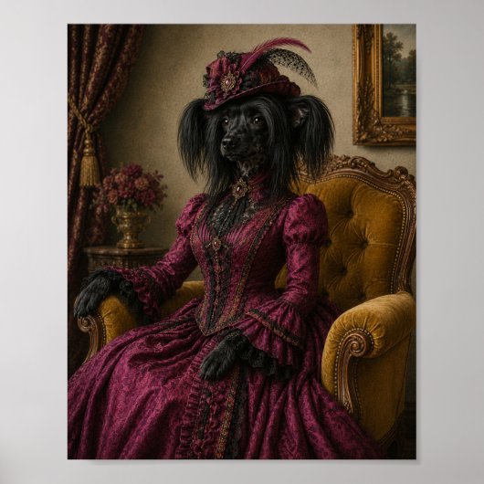 Chinese Crested hond portretprint, Victoriaanse da Poster (Voorkant)