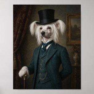 Chinese Crested hond portretprint, Victoriaanse he Poster