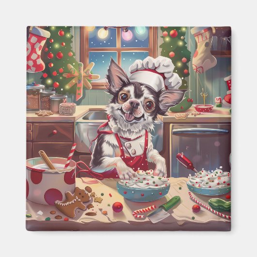 Chinese Crested Kerstbakfeest: Festieve Kerstmis Magneet (Voorkant)