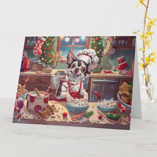 Chinese Crested Kerstbakfeest: Festive Kerstmis Kaart (Gele Bloem)