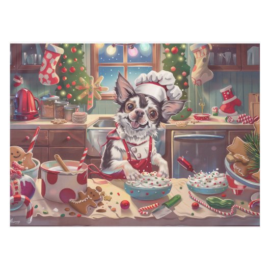 Chinese Crested Kerstbakfeest: Festive Kerstmis Tafelkleed (Voorkant (Horizontaal))
