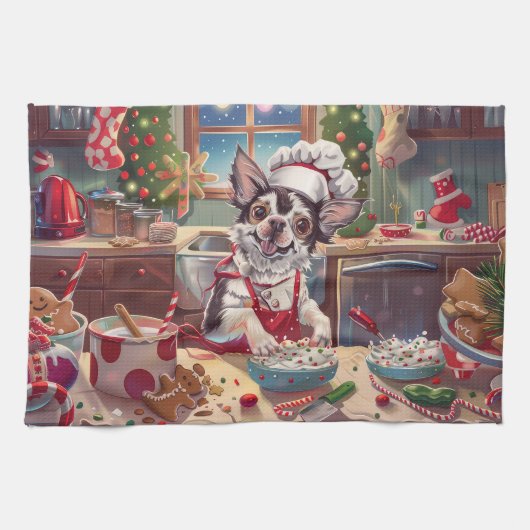 Chinese Crested Kerstbakken: Festive Kerstmis Theedoek (Horizontaal)