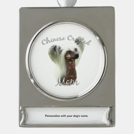 Chinese Crested Mam 2 Verzilverd Banner Ornament (Voorkant)