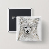 Chinese Crested Powder Puff Vierkante Button 5,1 Cm (Voorkant /achterkant)