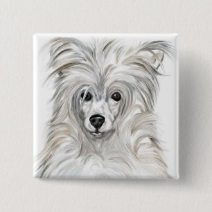 Chinese Crested Powder Puff Vierkante Button 5,1 Cm