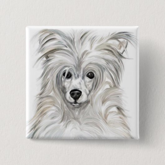 Chinese Crested Powder Puff Vierkante Button 5,1 Cm (Voorkant)
